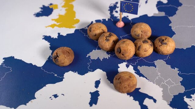 Real cookies over an EU map, eprivacy and cookie law metaphor