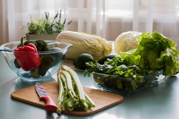 Vegetables collecting on the kitchen table for cooking