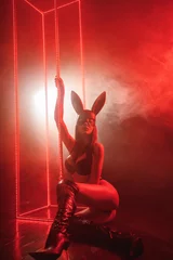 Foto op Plexiglas Carnaval Meisje in lingerie en een konijnenmasker