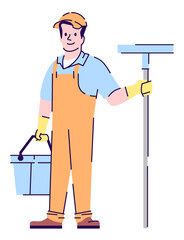 Maintaining home and office semi flat RGB color vector illustration. Male window cleaning technician isolated cartoon character on white background