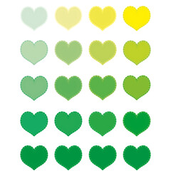 Hearts in green and yellow shades