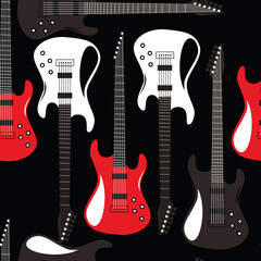 Obraz na płótnie Canvas Guitars. Musical instruments seamless pattern in the style of rock, jazz, rock n roll. Vector image.
