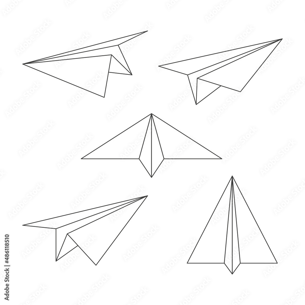 Poster paper line airplanes set. sending message linear symbol collection. vector isolated on white.