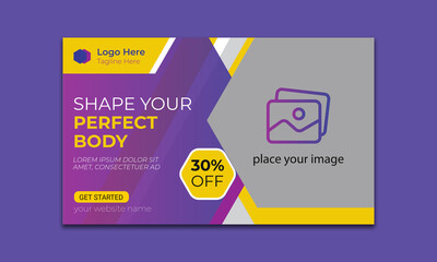 Fitness gym any videos thumbnail design. Editable gym exercise video thumbnail social media and web banner template. Video cover photo template