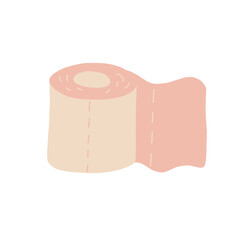 Cute pink toilet paper icon in cartoon style. Camping accessories. Vector hand drawn illustration.