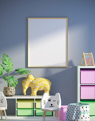 rids interior of a room with poster frame wiht shadow 3d rendering