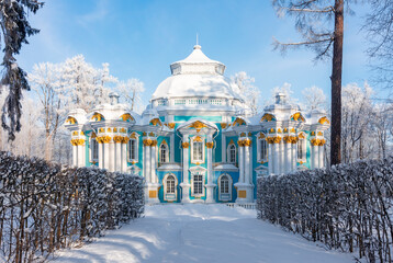 Hermitage pavilion in Catherine park in winter, Tsarskoe Selo (Pushkin), St. Petersburg, Russia