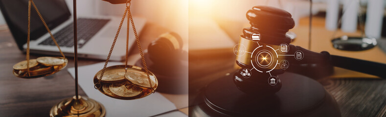 Labor law, Lawyer, Attorney at law, Legal advice business concept on screen.