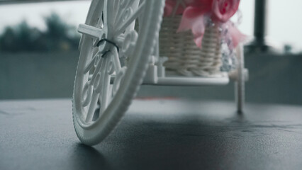 flowers in a miniature bicycle