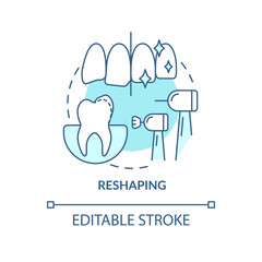 Reshaping turquoise concept icon. Removing tooth enamel abstract idea thin line illustration. Dental contouring. Isolated outline drawing. Editable stroke. Arial, Myriad Pro-Bold fonts used