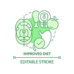Improved diet green concept icon. Tooth enhancement benefit abstract idea thin line illustration. Healthy nutrition. Isolated outline drawing. Editable stroke. Arial, Myriad Pro-Bold fonts used