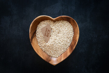 Heart-shaped bowl with brown rice