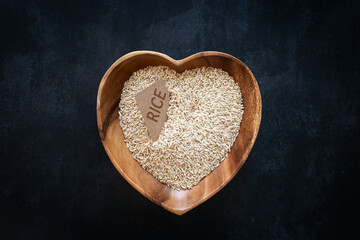 Heart-shaped bowl with brown rice