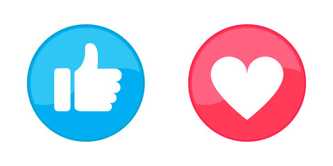 Thumb up and heart, social media web design. Modern icons isolated on white background.