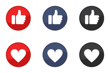 Thumb up and heart, social media web design. Modern icons isolated on white background.