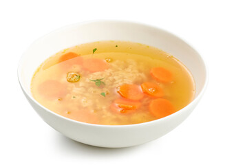 bowl of chicken broth soup