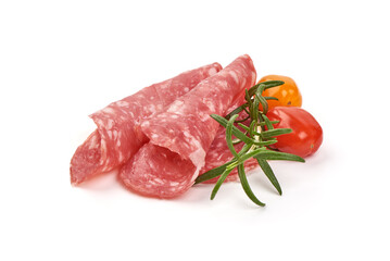 Salami Milano, Traditional air dried sausage, isolated on white background.