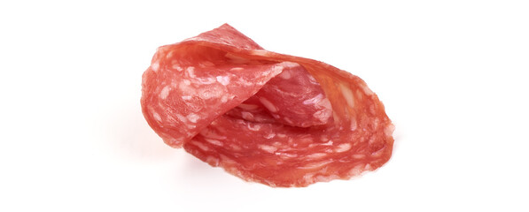 Salami smoked sausage, Traditional dry-cured Milano salami, isolated on white background.