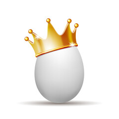 White Realistic egg with golden crown for design flyer, corporate template, brochure.