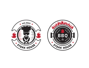 Barbeque, Hot Grill Logo Templates. Restaurant, food concept, hand drawn elements. Vector.