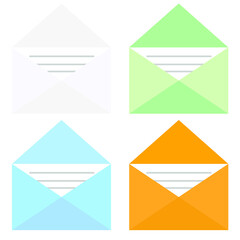 Yellow mail icon set in flat design style.Vector illustration isolated on white background.Eps 10.Open and closed envelope. Vector icon in flat design style Closed, open with a message e-mail envelope