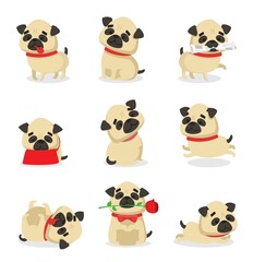 Obraz premium Vector set of cute dogs pugs for cards, banners and posters