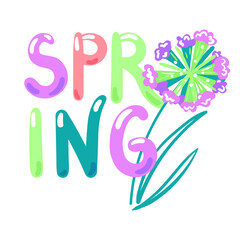 Spring hand drawn decorative lettering with flower. Decorative vector lettering for prints, greeting cards, design, posters 