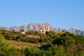 Fototapeta na wymiar Ruins of castle Prince Pierre in Calenzana. Corsica, France.