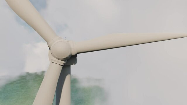Wind turbines among the clouds 3d animation