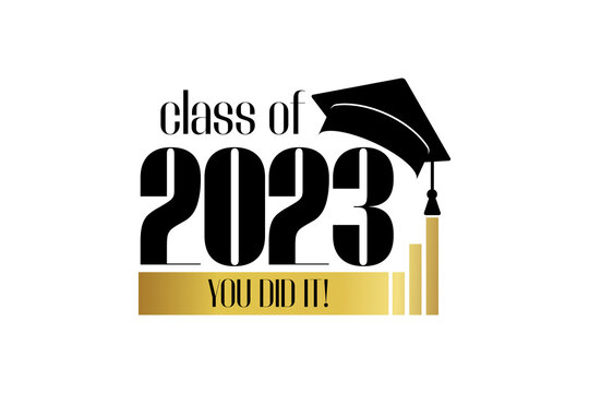 Class of 2023. Number with education academic cap. Template for graduation party design, high school or college congratulation graduate, yearbook. Vector illustration.