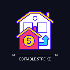 Bridge loan RGB color icon for dark theme. Short term loan to exchange accommodation. Real estate. Property sale. Simple filled line drawing on night mode background. Editable stroke. Arial font used