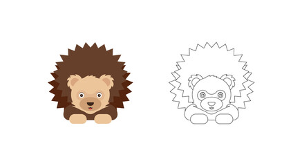 Kids activity coloring book page. Hedgehog. Colorless and color samples. Coloring clipart design in cartoon style. Vector illustration.