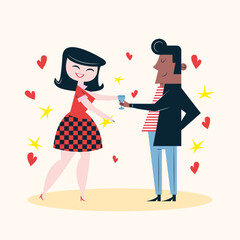 lovers couple with hearts