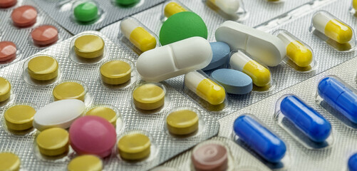 Medicine. Science. Pills for various viruses and diseases.