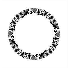 Vector hand drawn frame with hearts isolated on white background. Silhouette wreath of hearts. Doodle style frames for monograms, Valentine's Day greeting cards, invitations, logos.