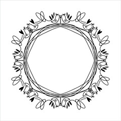 Vector hand drawn frame with hearts isolated on white background. Silhouette wreath of hearts. Doodle style frames for monograms, Valentine's Day greeting cards, invitations, logos.