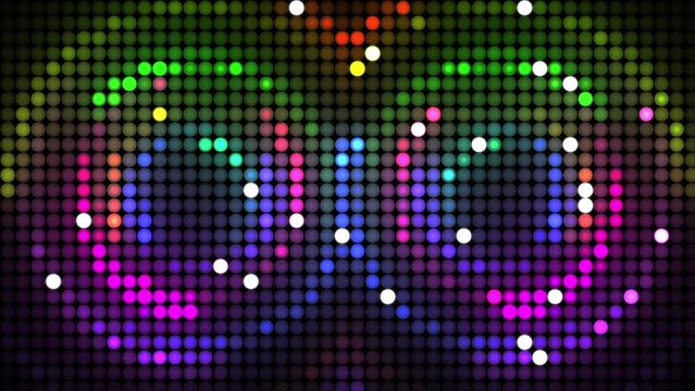 Shiny glowing neon disco LED lights retro background. 1970s colorful spinning spiral circles of light. Full HD motion background animation.