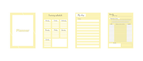 A set of separate A4 sheets for the scheduler. A template for a diary, notepad, organizer. A diary for schedules, personal notes, budget planning for a month, a week.