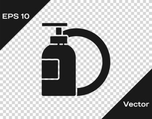 Black Dishwashing liquid bottle and plate icon isolated on transparent background. Liquid detergent for washing dishes. Vector Illustration