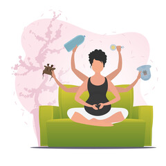 Pregnant woman in butterfly pose. Relaxing pregnant woman. Cartoon style.