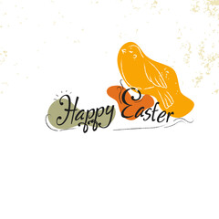 Easter greeting card with rabbit, chicken, egg. Vector illustrations for a poster, card, invitation or banner. Congratulations on the holiday. Religious holiday vector illustration. Happy Easter