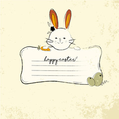 Happy easter greeting card. Handwritten easter quote and hand drawn rabbit for design card, invitation, t-shirt, book, banner, poster, scrapbook, album etc, Easter Eggs 