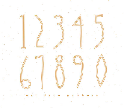 Set Of Art Deco Numbers Drawing In Vintage Style On White Background