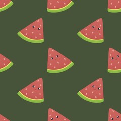 cute summer pattern for kids - watermelon slices on dark green background