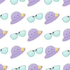 cute summer pattern for kids - hat and sunglasses