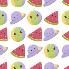 cute summer pattern for kids -ball, watermelon and hat