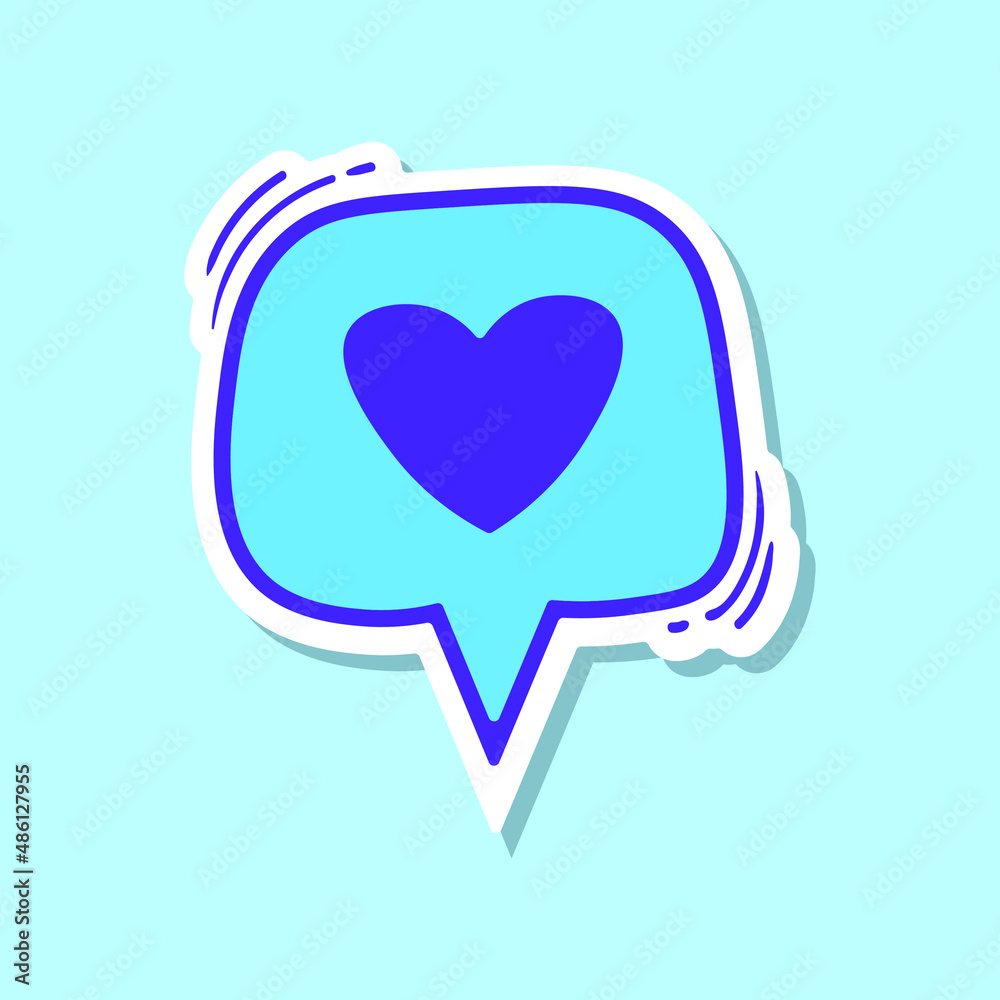 Wall mural blue sticker speech bubble with love free vector