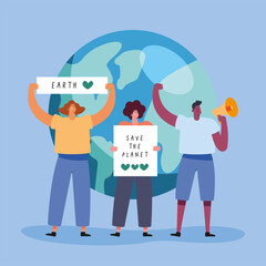 ecologists activists with planet