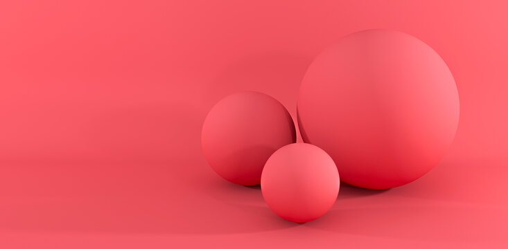 3 Spheres Perspective Red Background Minimalist Balance	