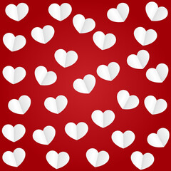 Hearts Confetti Falling Background. St. Valentine's Day pattern. Romantic Scattered Hearts Design Element. Love. Sweet Moment. Gift. Cute Element of Design for Sales or Celebration.